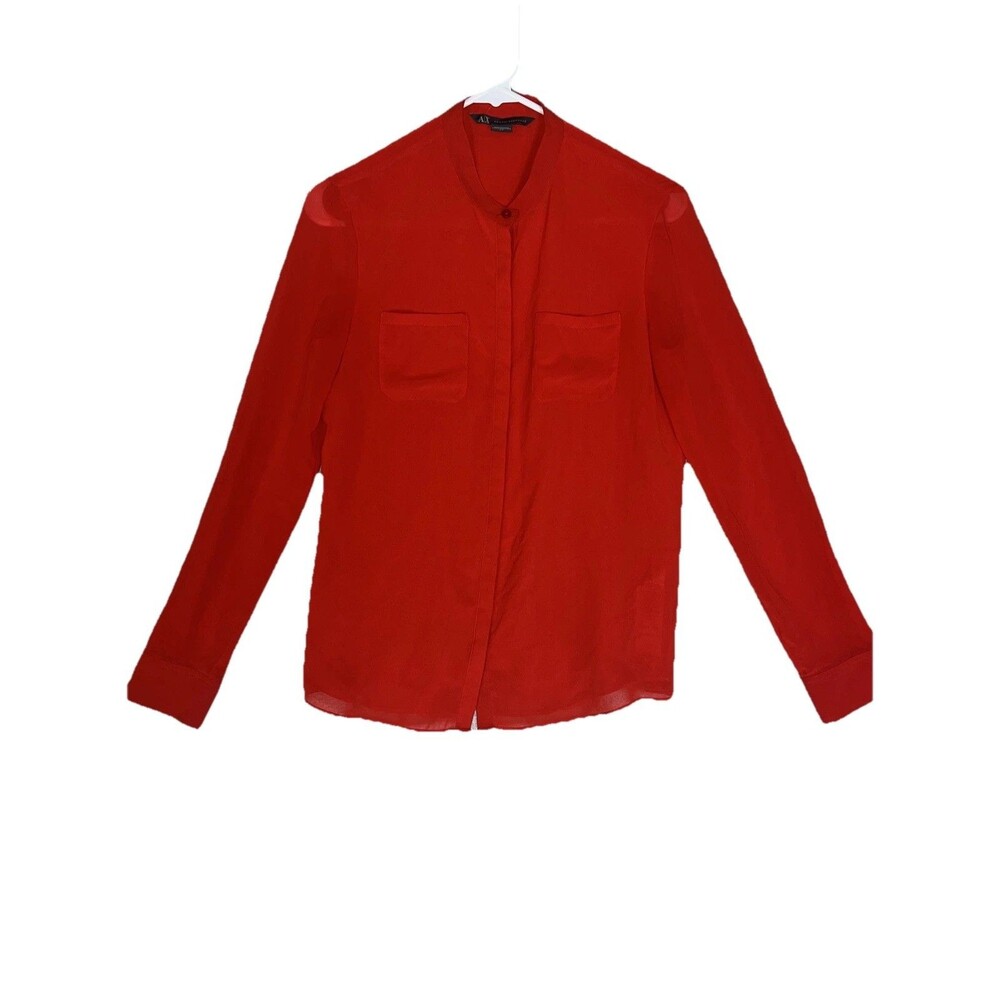 Armani Exchange Women's Small Button Up Shirt Long Sleeve Polyester Red